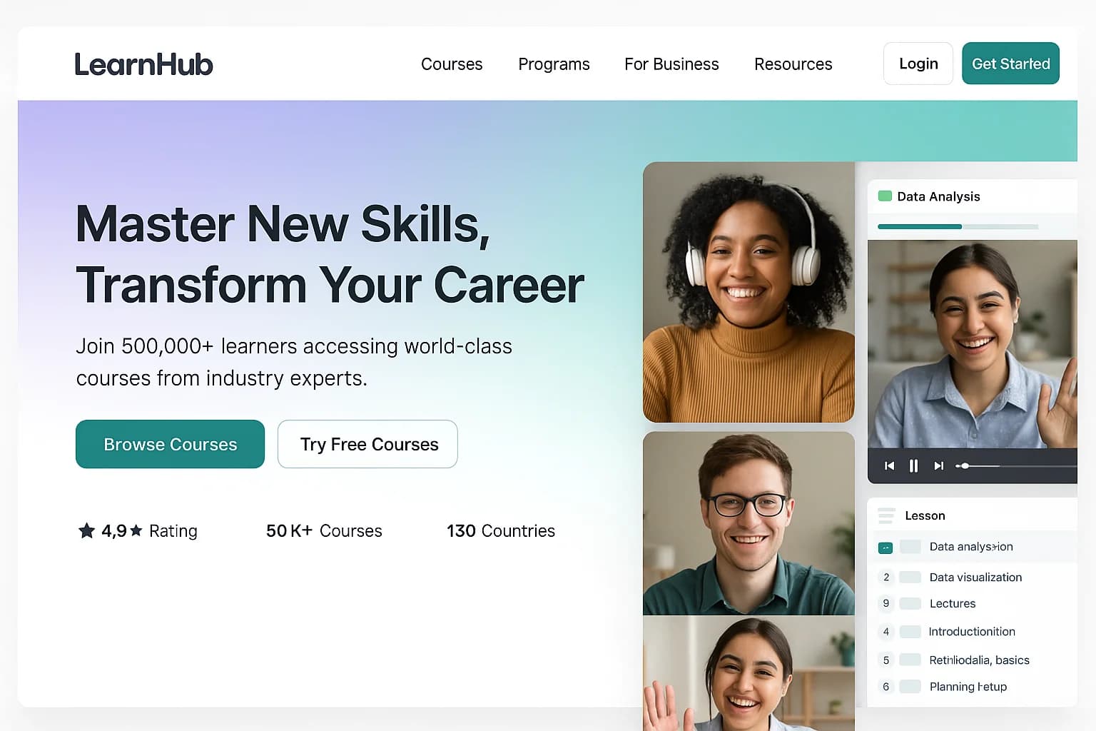EdTech learning management system with interactive courses and progress tracking