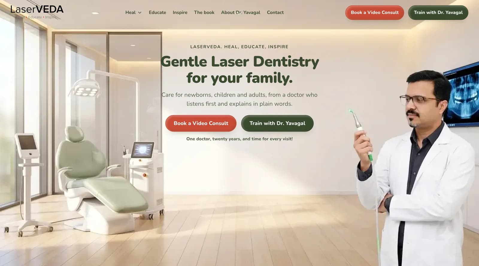A calm home page, the doctor up front