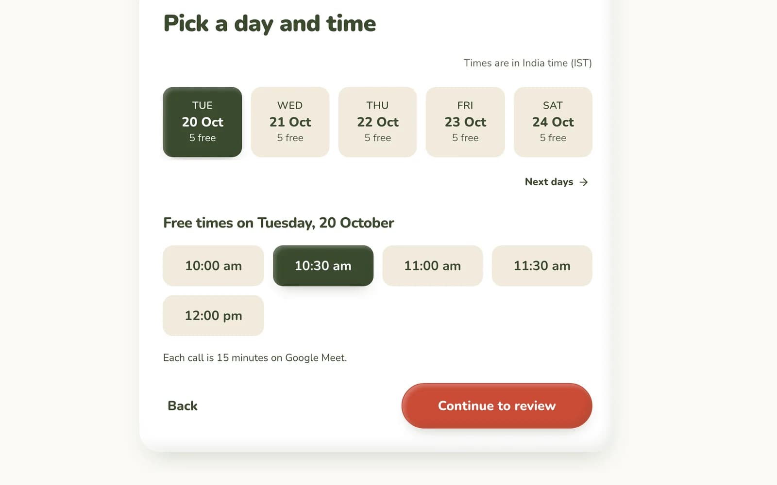 Pick a day and a time